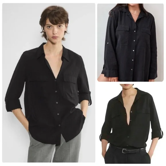 Babaton Tops Aritzia Babaton Utility Shirt Roll Sleeves Black